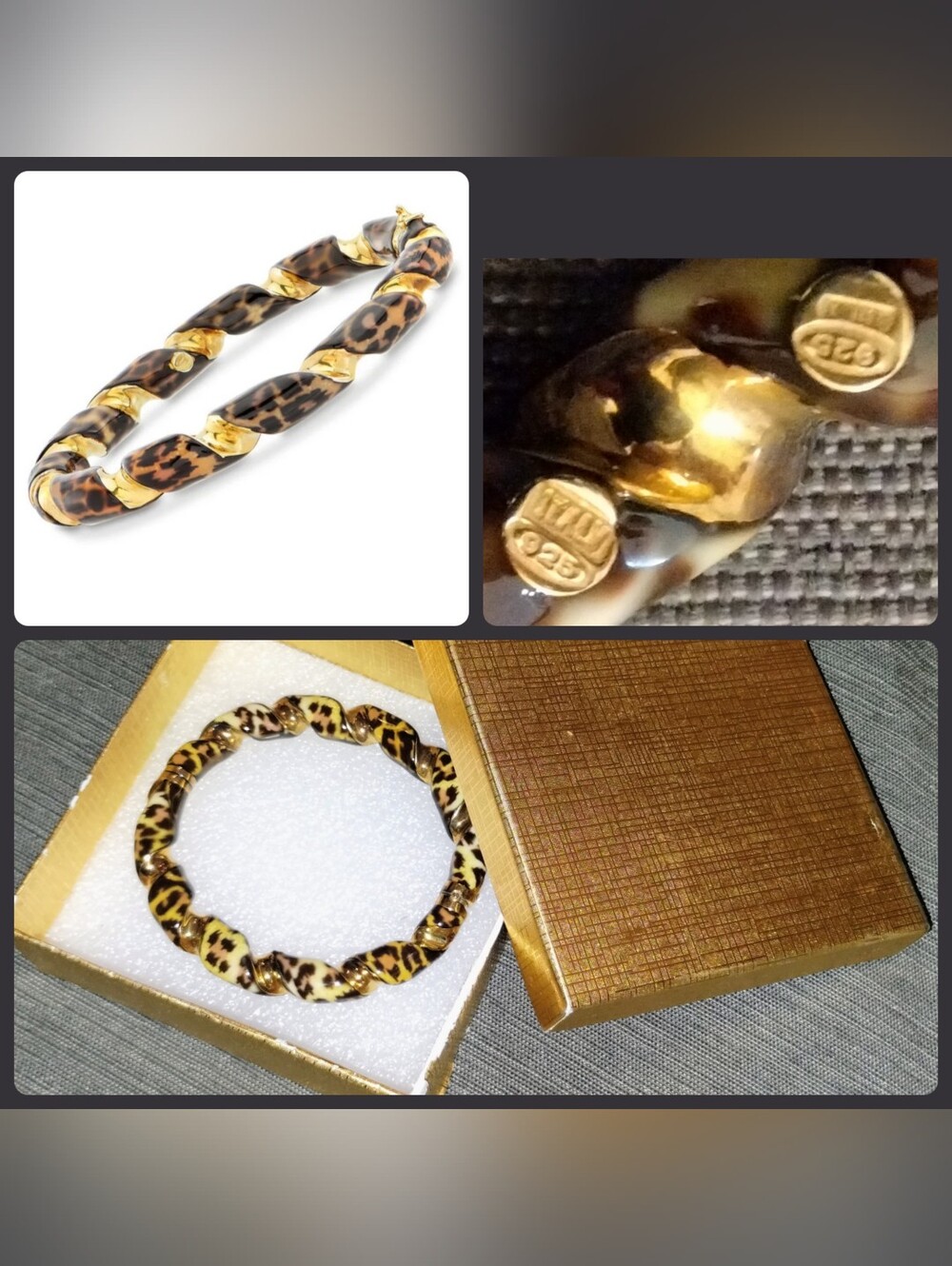 Ross-Simons Italian Leopard Enamel Twisted Bangle Bracelet in 18kt Gold Over 925